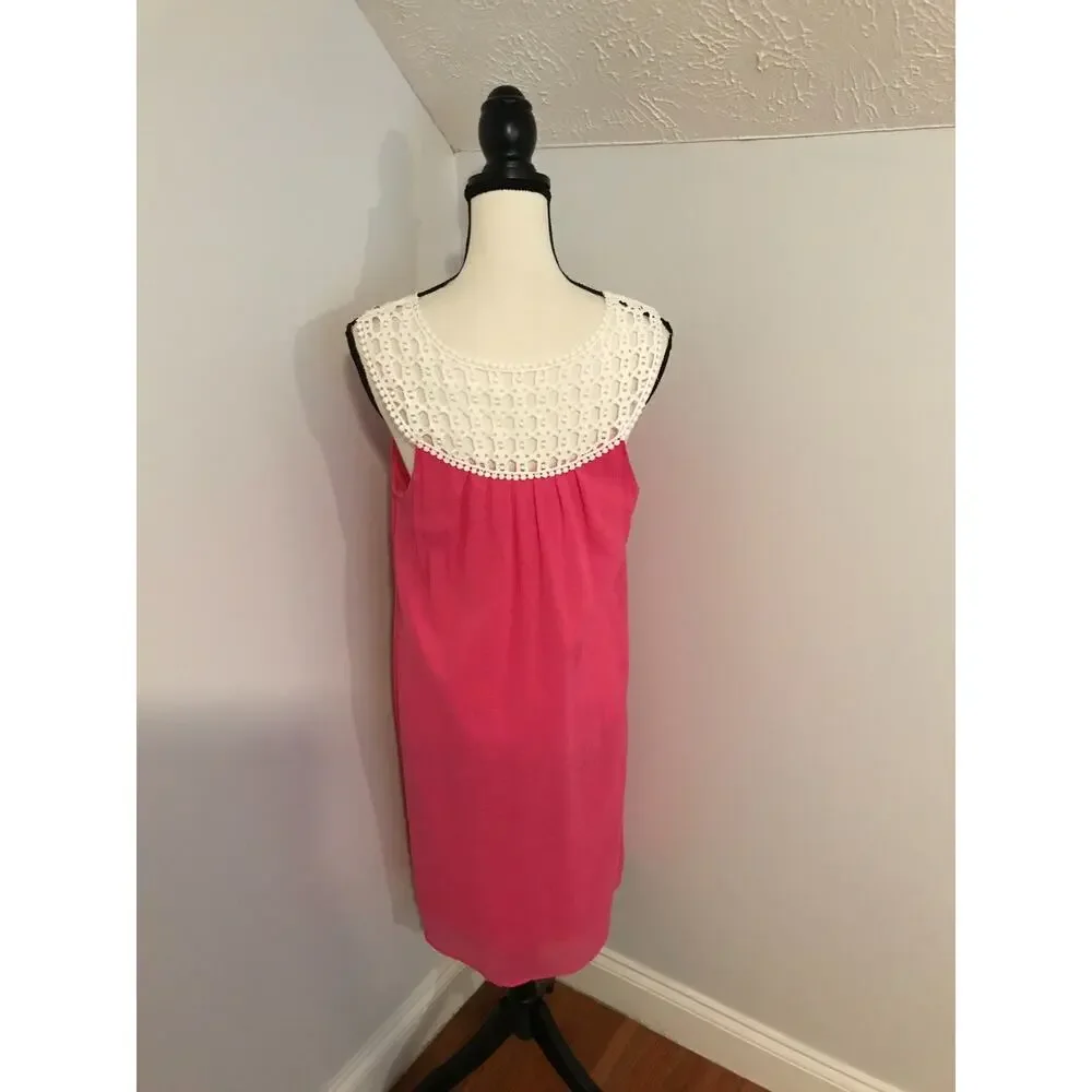 Lilly Pulitzer Sydney Crinkle Dress Daquiri Pink Crochet Neck Size 12 - Picture 4 of 13